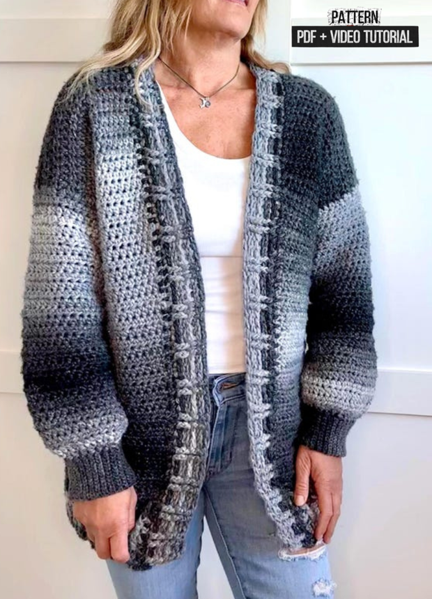 Crochet Cardigan Pattern Women -.Video Tutorial Included.